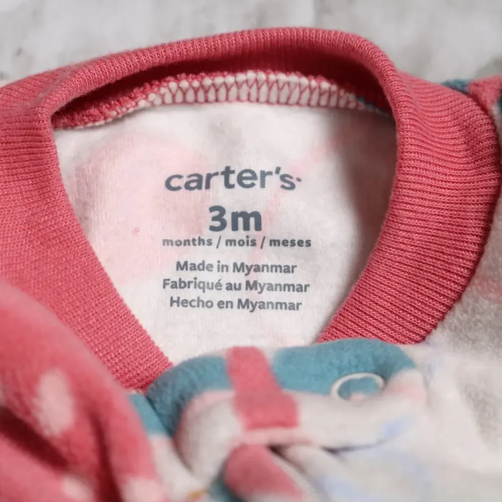 Carters Baby Girls Butterfly Fleece Footed Pajamas Sleeper Cream Pink Size 3M
